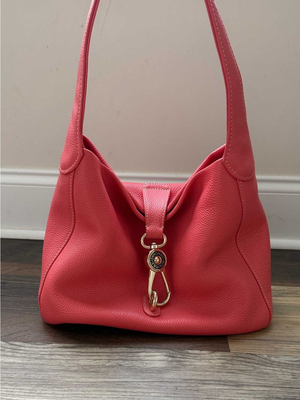 Dooney & Bourke Coral-Red Pebbled Leather Shoulder Bag